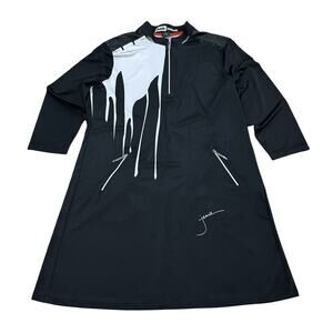 Jamie Sadock Golf Dress Size L Black Performance Long Sleeve Drip Print Pullover